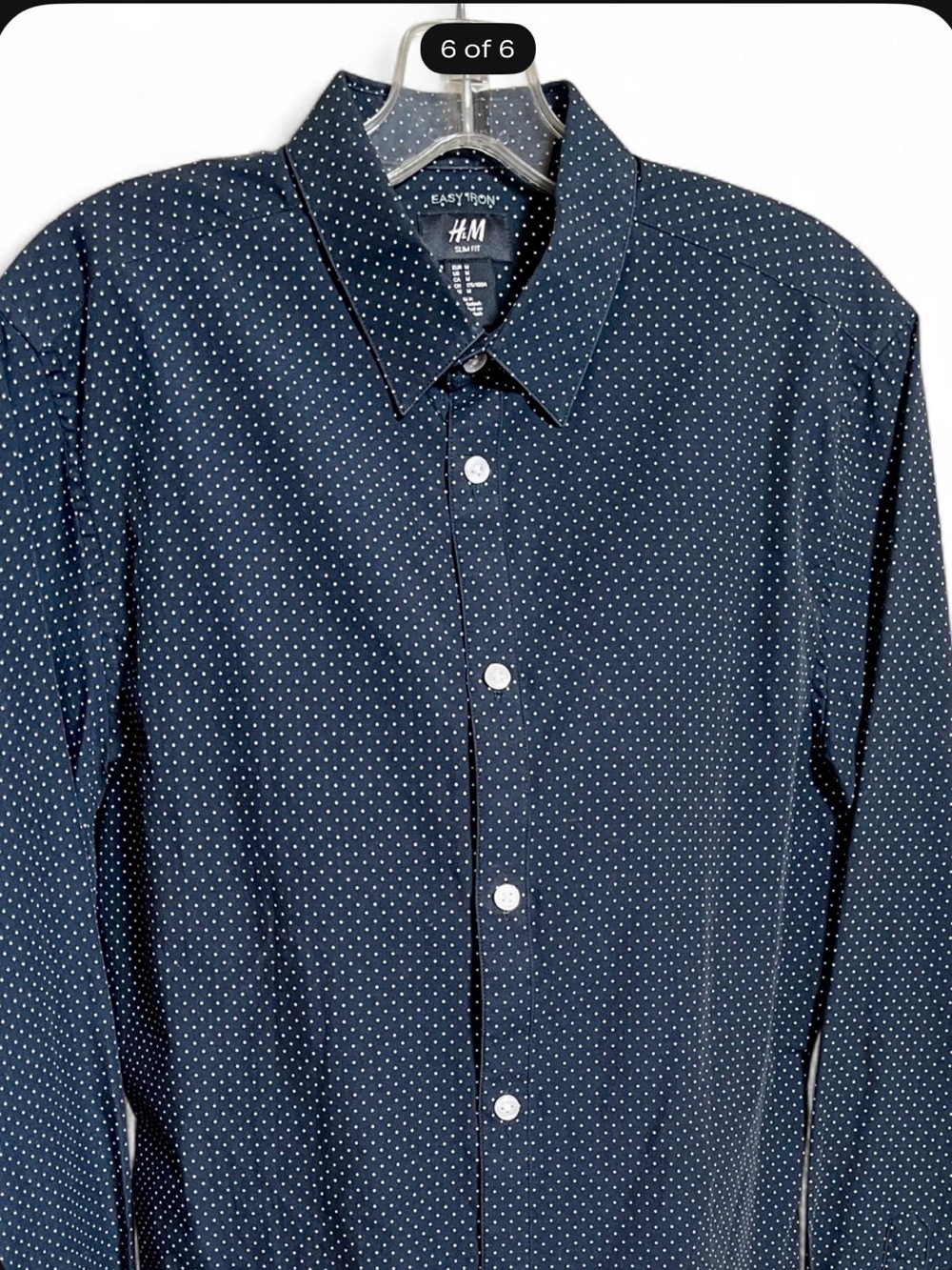 H&M Easy Iron Slim Fit, Navy and White Polka Dot Button Down Shirt